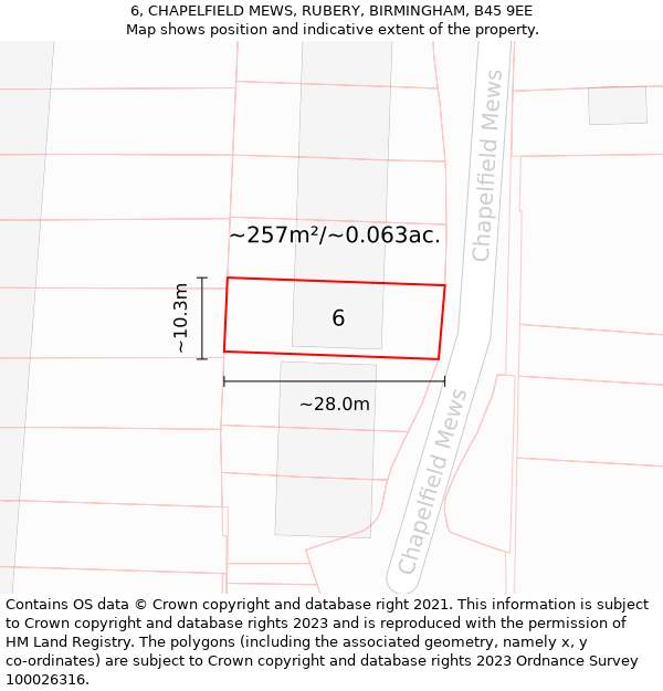 6, CHAPELFIELD MEWS, RUBERY, BIRMINGHAM, B45 9EE: Plot and title map