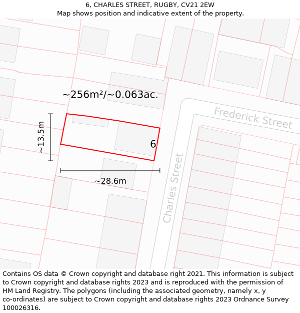 6, CHARLES STREET, RUGBY, CV21 2EW: Plot and title map