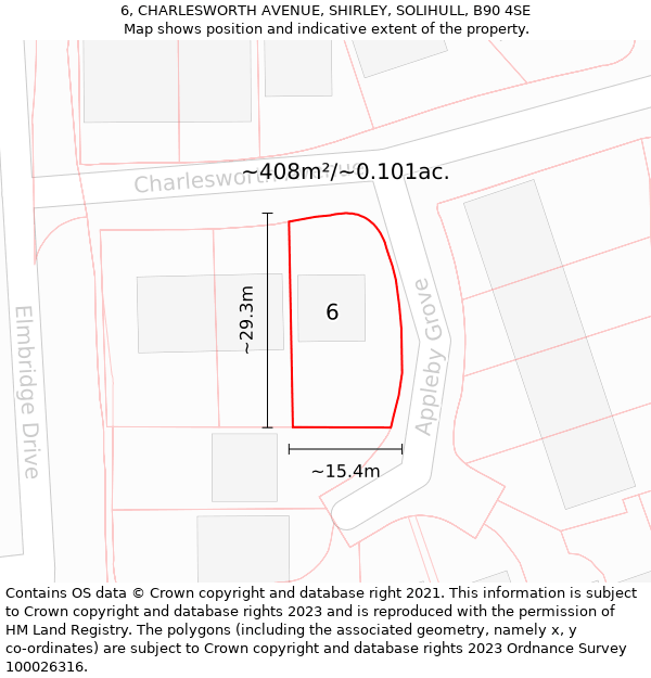 6, CHARLESWORTH AVENUE, SHIRLEY, SOLIHULL, B90 4SE: Plot and title map