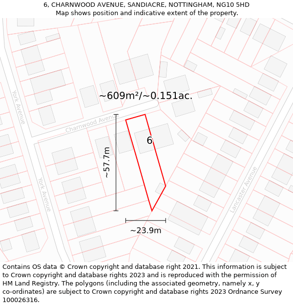 6, CHARNWOOD AVENUE, SANDIACRE, NOTTINGHAM, NG10 5HD: Plot and title map