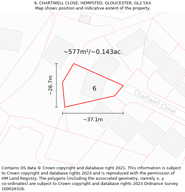 6, CHARTWELL CLOSE, HEMPSTED, GLOUCESTER, GL2 5XA: Plot and title map