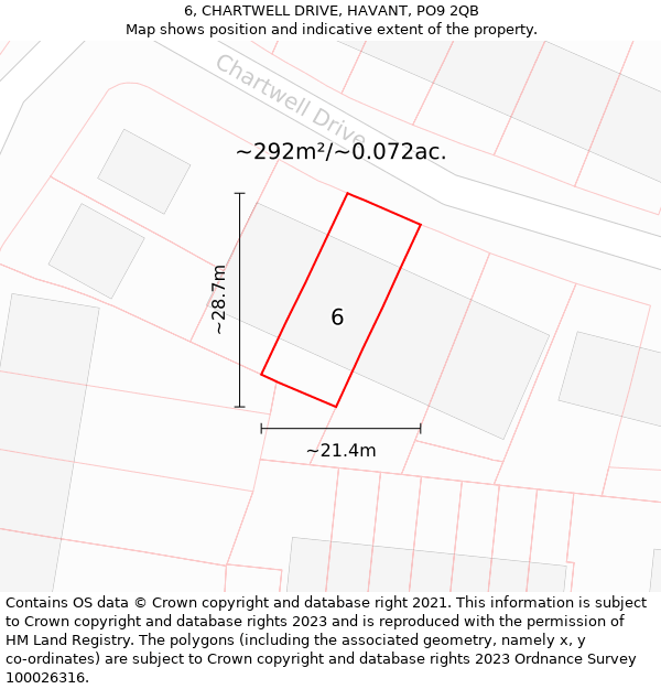 6, CHARTWELL DRIVE, HAVANT, PO9 2QB: Plot and title map