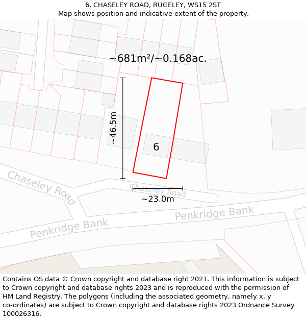 6, CHASELEY ROAD, RUGELEY, WS15 2ST: Plot and title map