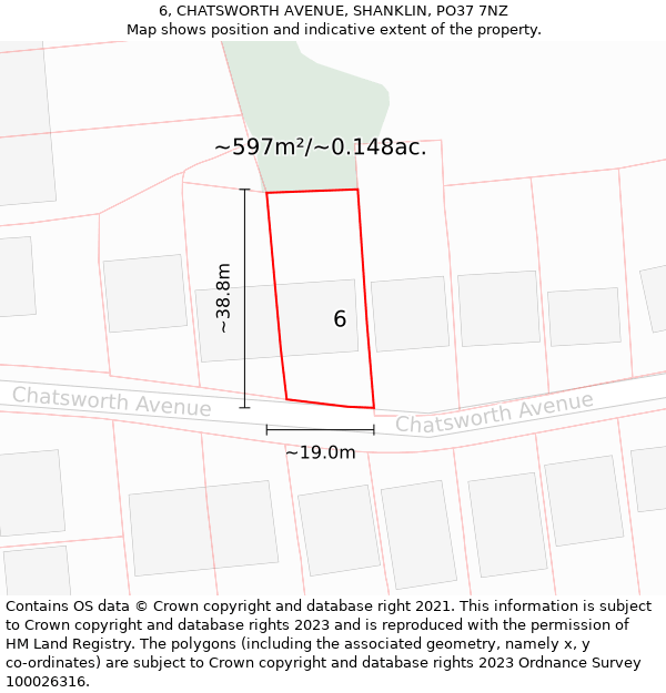 6, CHATSWORTH AVENUE, SHANKLIN, PO37 7NZ: Plot and title map