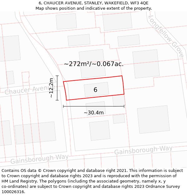 6, CHAUCER AVENUE, STANLEY, WAKEFIELD, WF3 4QE: Plot and title map