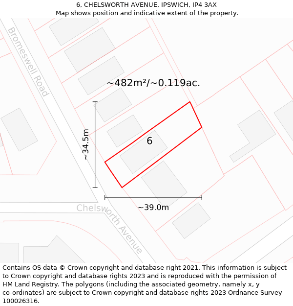 6, CHELSWORTH AVENUE, IPSWICH, IP4 3AX: Plot and title map