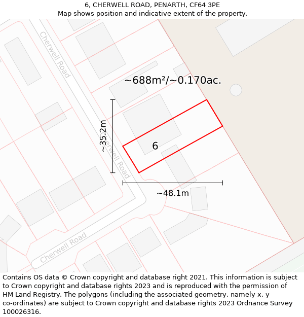 6, CHERWELL ROAD, PENARTH, CF64 3PE: Plot and title map