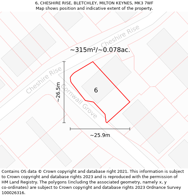 6, CHESHIRE RISE, BLETCHLEY, MILTON KEYNES, MK3 7WF: Plot and title map