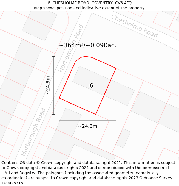 6, CHESHOLME ROAD, COVENTRY, CV6 4FQ: Plot and title map