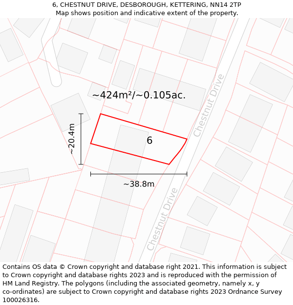 6, CHESTNUT DRIVE, DESBOROUGH, KETTERING, NN14 2TP: Plot and title map