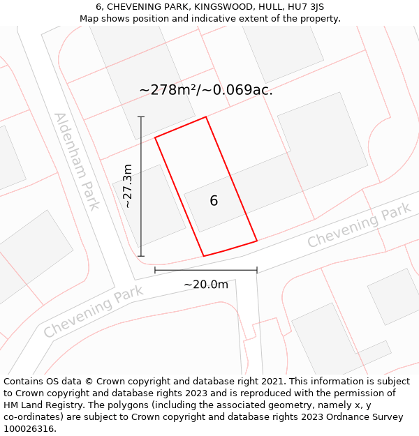 6, CHEVENING PARK, KINGSWOOD, HULL, HU7 3JS: Plot and title map