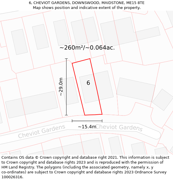 6, CHEVIOT GARDENS, DOWNSWOOD, MAIDSTONE, ME15 8TE: Plot and title map