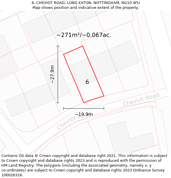 6, CHEVIOT ROAD, LONG EATON, NOTTINGHAM, NG10 4FU: Plot and title map