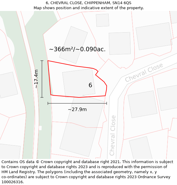 6, CHEVRAL CLOSE, CHIPPENHAM, SN14 6QS: Plot and title map