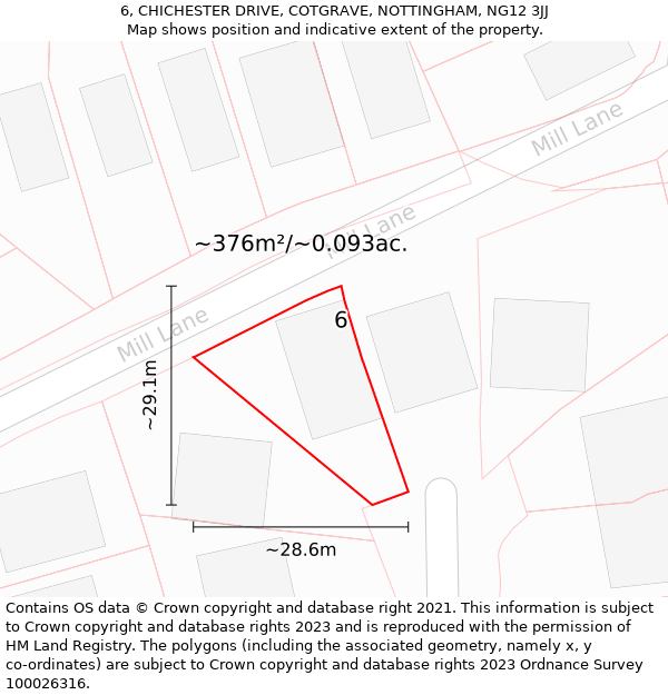 6, CHICHESTER DRIVE, COTGRAVE, NOTTINGHAM, NG12 3JJ: Plot and title map