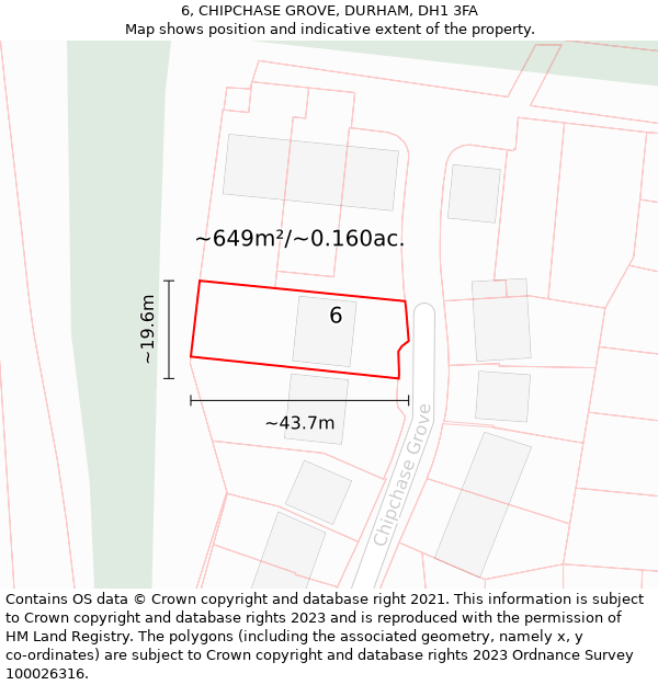 6, CHIPCHASE GROVE, DURHAM, DH1 3FA: Plot and title map