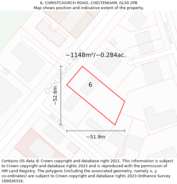 6, CHRISTCHURCH ROAD, CHELTENHAM, GL50 2PB: Plot and title map