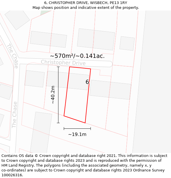 6, CHRISTOPHER DRIVE, WISBECH, PE13 1RY: Plot and title map