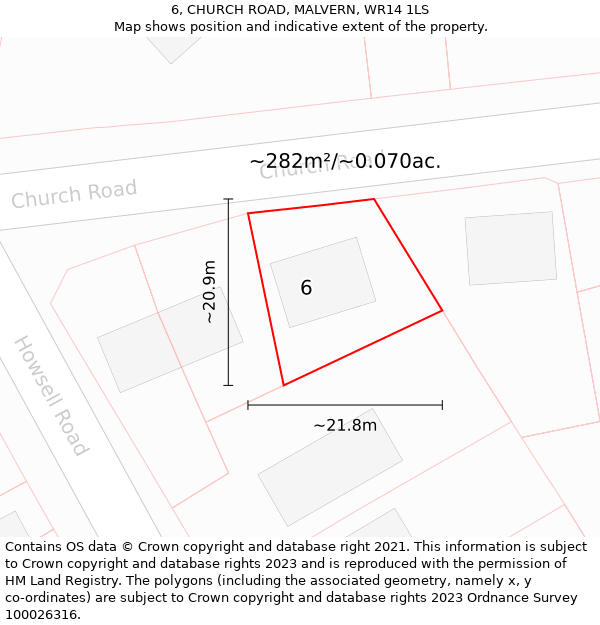 6, CHURCH ROAD, MALVERN, WR14 1LS: Plot and title map