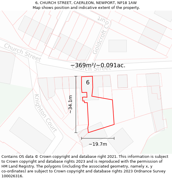 6, CHURCH STREET, CAERLEON, NEWPORT, NP18 1AW: Plot and title map