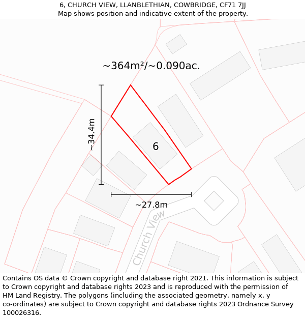 6, CHURCH VIEW, LLANBLETHIAN, COWBRIDGE, CF71 7JJ: Plot and title map