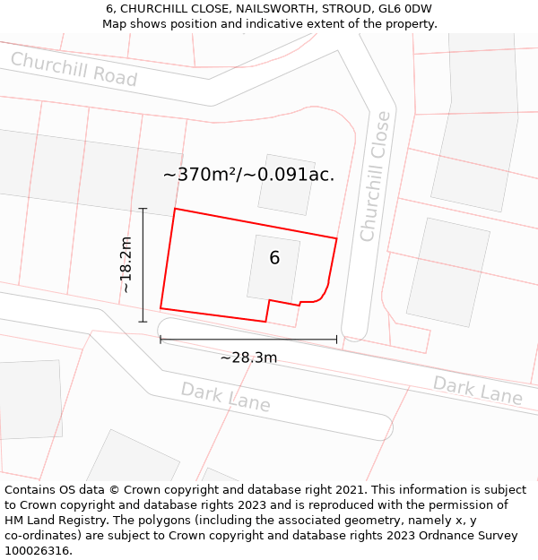 6, CHURCHILL CLOSE, NAILSWORTH, STROUD, GL6 0DW: Plot and title map