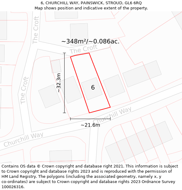 6, CHURCHILL WAY, PAINSWICK, STROUD, GL6 6RQ: Plot and title map