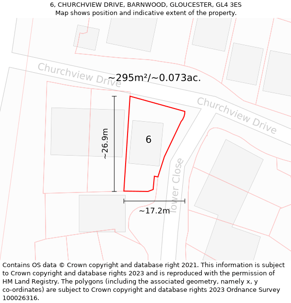 6, CHURCHVIEW DRIVE, BARNWOOD, GLOUCESTER, GL4 3ES: Plot and title map