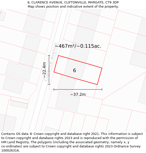 6, CLARENCE AVENUE, CLIFTONVILLE, MARGATE, CT9 3DP: Plot and title map