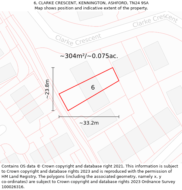 6, CLARKE CRESCENT, KENNINGTON, ASHFORD, TN24 9SA: Plot and title map