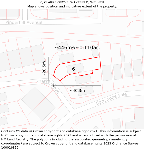 6, CLARKE GROVE, WAKEFIELD, WF1 4TH: Plot and title map