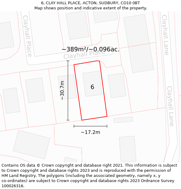 6, CLAY HALL PLACE, ACTON, SUDBURY, CO10 0BT: Plot and title map