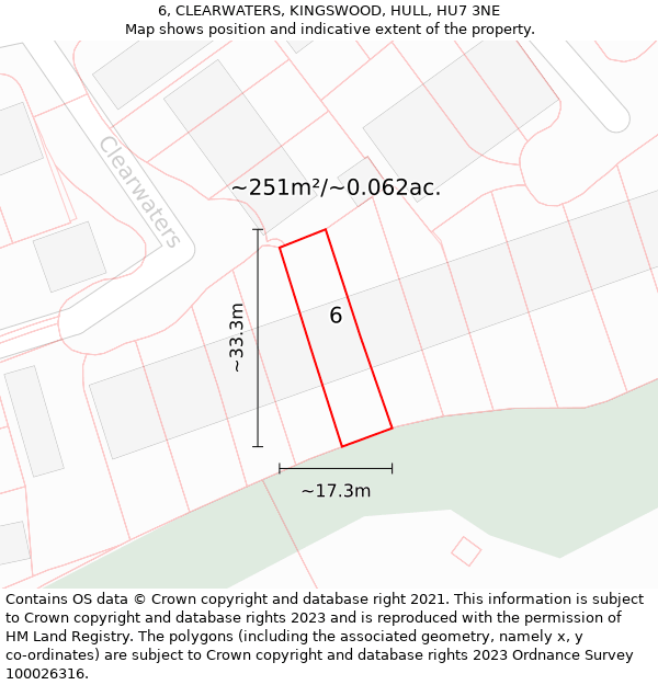 6, CLEARWATERS, KINGSWOOD, HULL, HU7 3NE: Plot and title map