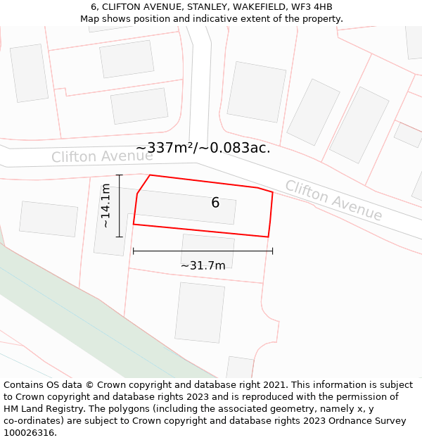 6, CLIFTON AVENUE, STANLEY, WAKEFIELD, WF3 4HB: Plot and title map