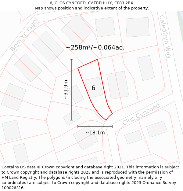 6, CLOS CYNCOED, CAERPHILLY, CF83 2BX: Plot and title map