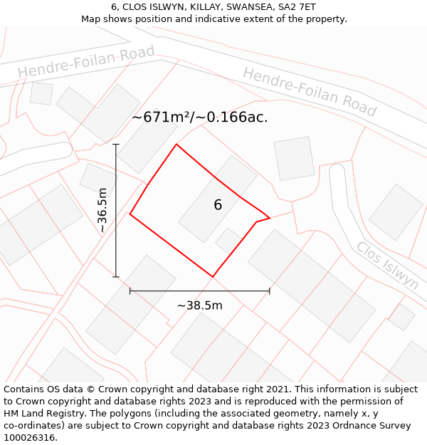 6, CLOS ISLWYN, KILLAY, SWANSEA, SA2 7ET: Plot and title map