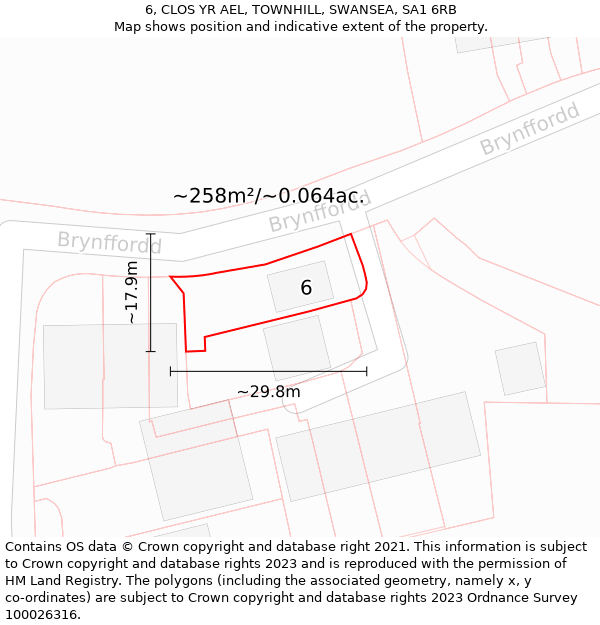 6, CLOS YR AEL, TOWNHILL, SWANSEA, SA1 6RB: Plot and title map