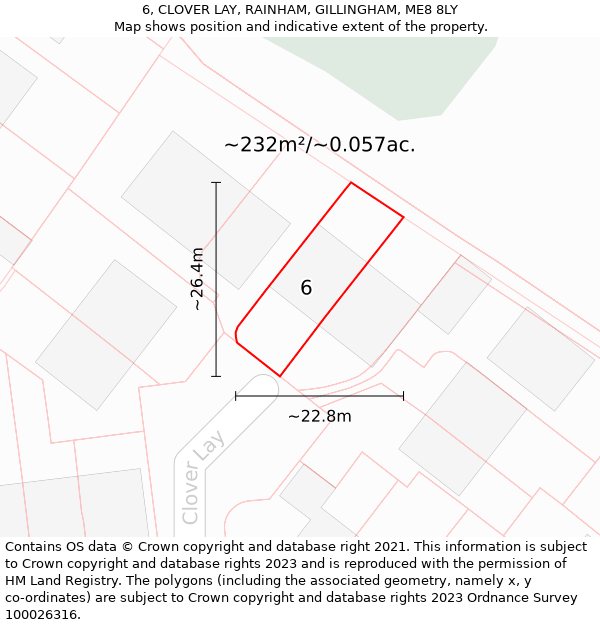 6, CLOVER LAY, RAINHAM, GILLINGHAM, ME8 8LY: Plot and title map