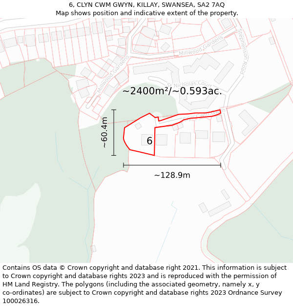 6, CLYN CWM GWYN, KILLAY, SWANSEA, SA2 7AQ: Plot and title map