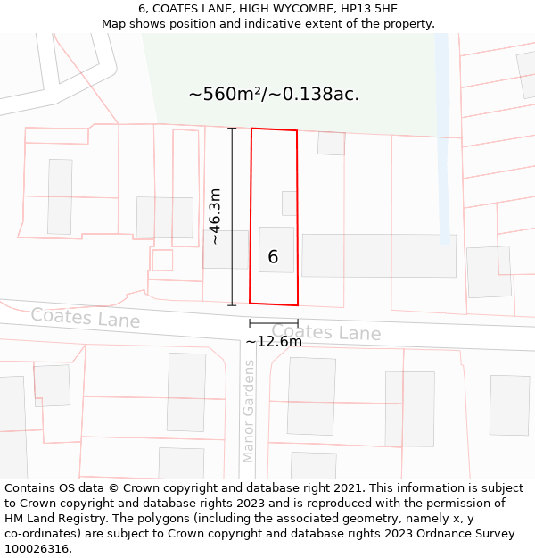 6, COATES LANE, HIGH WYCOMBE, HP13 5HE: Plot and title map