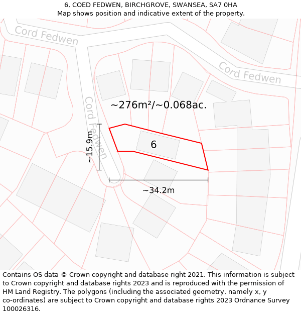 6, COED FEDWEN, BIRCHGROVE, SWANSEA, SA7 0HA: Plot and title map