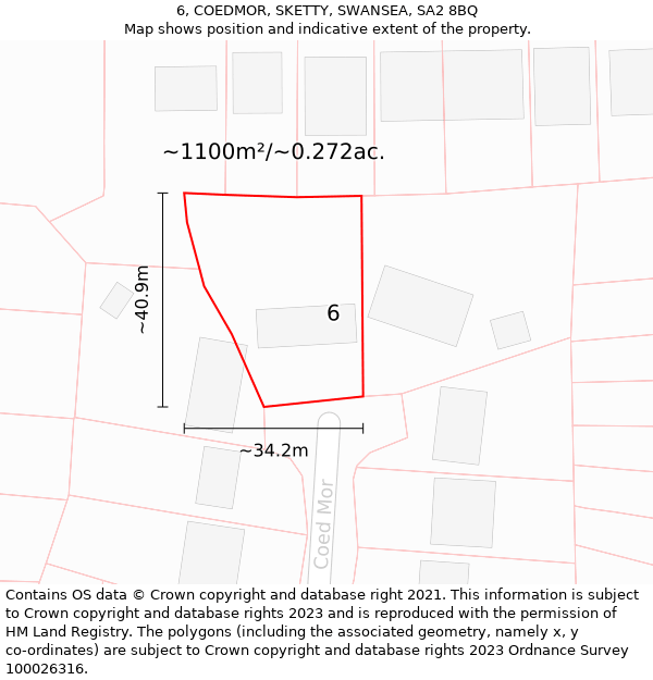 6, COEDMOR, SKETTY, SWANSEA, SA2 8BQ: Plot and title map