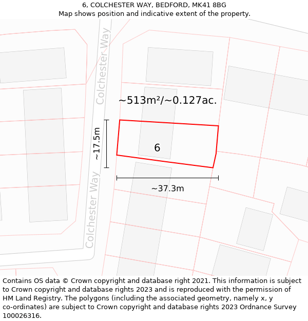 6, COLCHESTER WAY, BEDFORD, MK41 8BG: Plot and title map