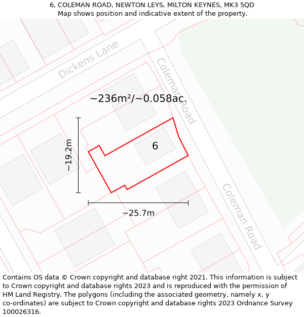 6, COLEMAN ROAD, NEWTON LEYS, MILTON KEYNES, MK3 5QD: Plot and title map