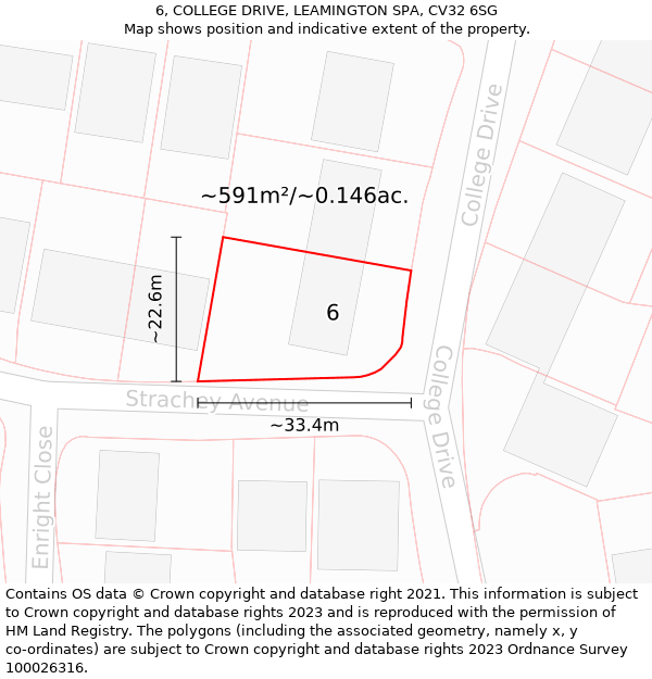 6, COLLEGE DRIVE, LEAMINGTON SPA, CV32 6SG: Plot and title map