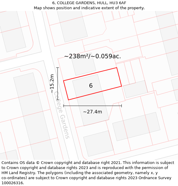 6, COLLEGE GARDENS, HULL, HU3 6AF: Plot and title map