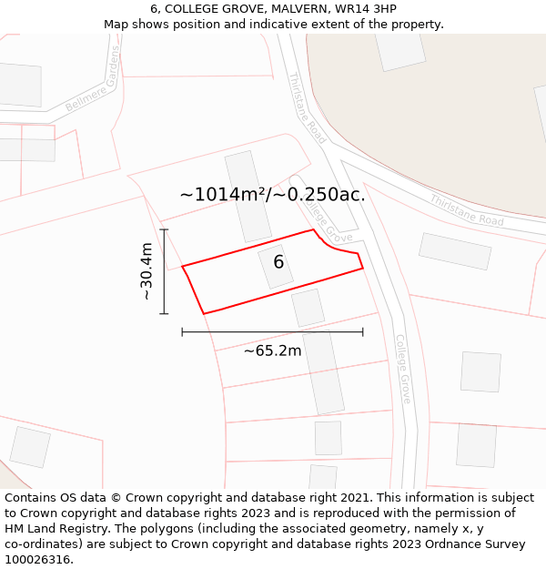 6, COLLEGE GROVE, MALVERN, WR14 3HP: Plot and title map