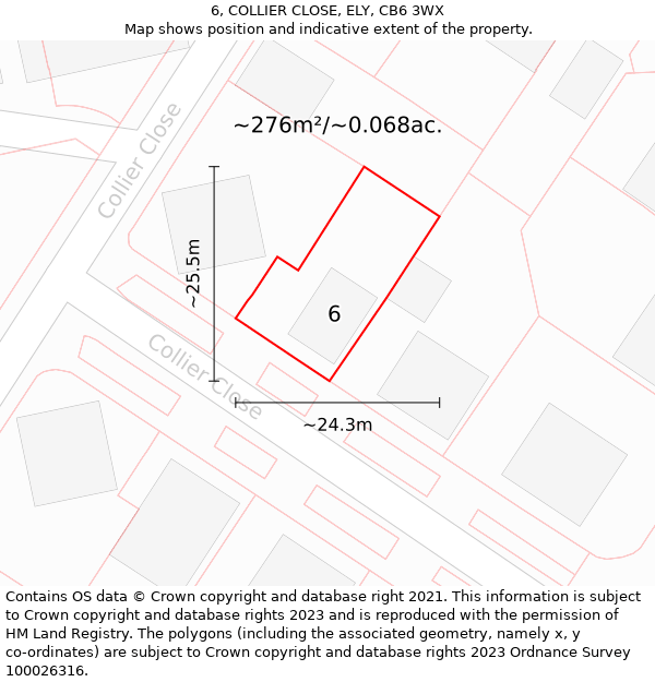 6, COLLIER CLOSE, ELY, CB6 3WX: Plot and title map
