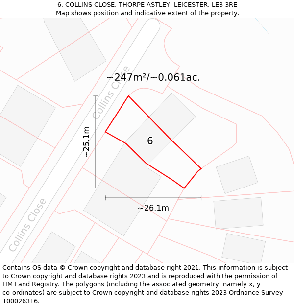 6, COLLINS CLOSE, THORPE ASTLEY, LEICESTER, LE3 3RE: Plot and title map