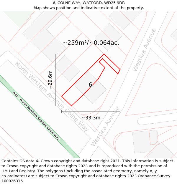 6, COLNE WAY, WATFORD, WD25 9DB: Plot and title map